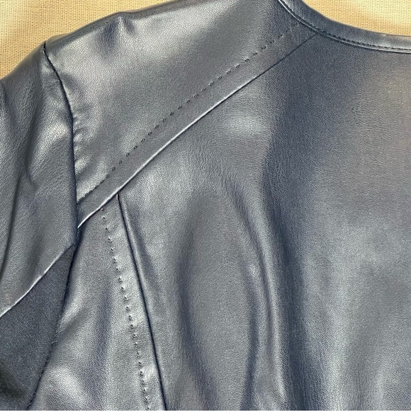 Christopher & Banks | Navy Zip-Up Faux Leather Floral Embroidered Jacket | PXL - Picture 10 of 13